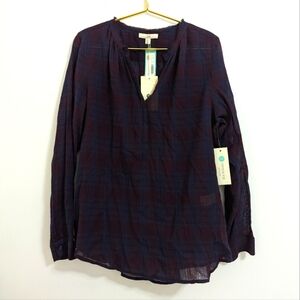 NWT XL Plaid Purple Blouse with Relaxed Fit‎ Tunic and Frayed Collar
